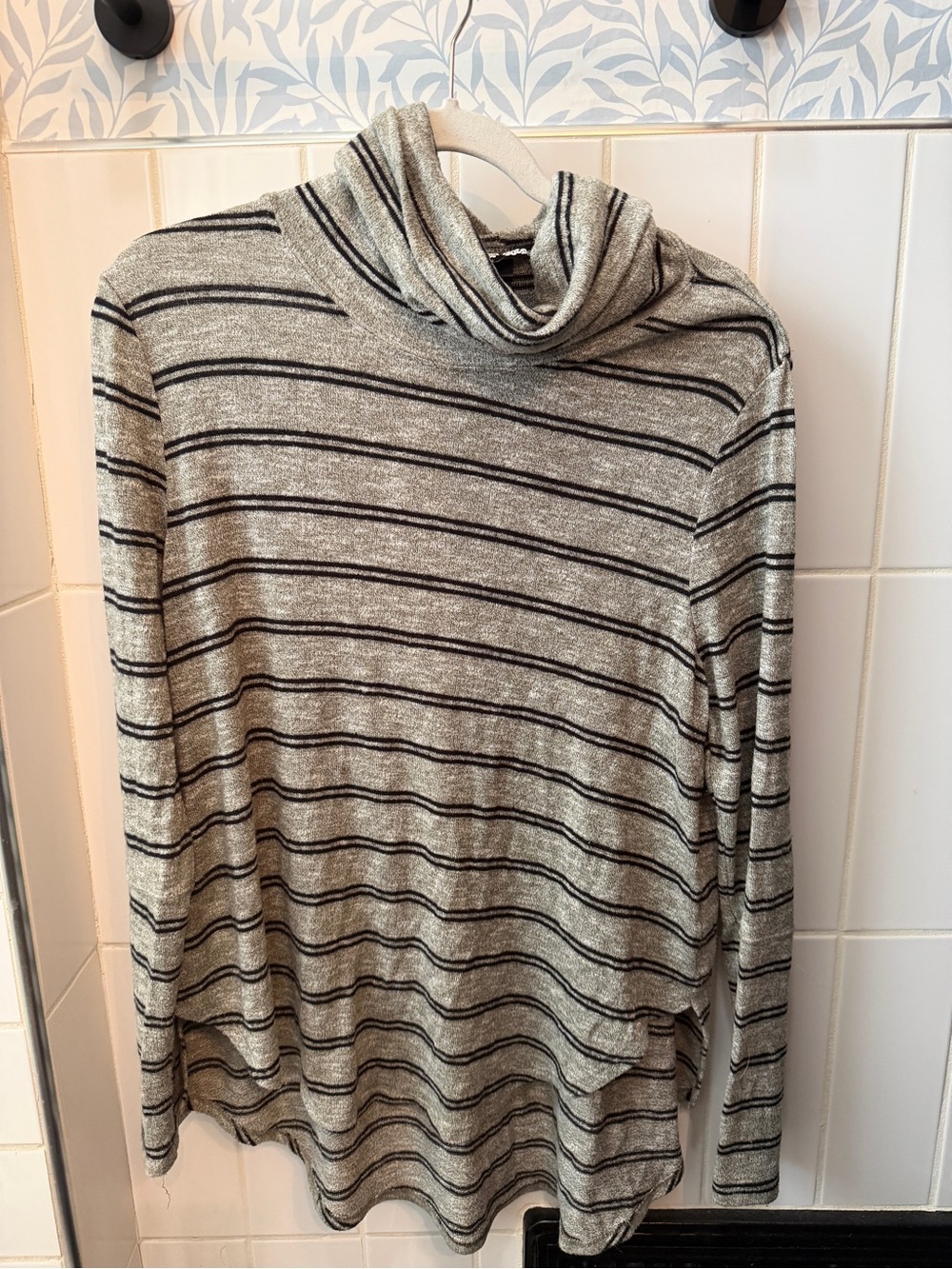 Planet Gold Striped Cowl Neck Sweater - Gray & Black